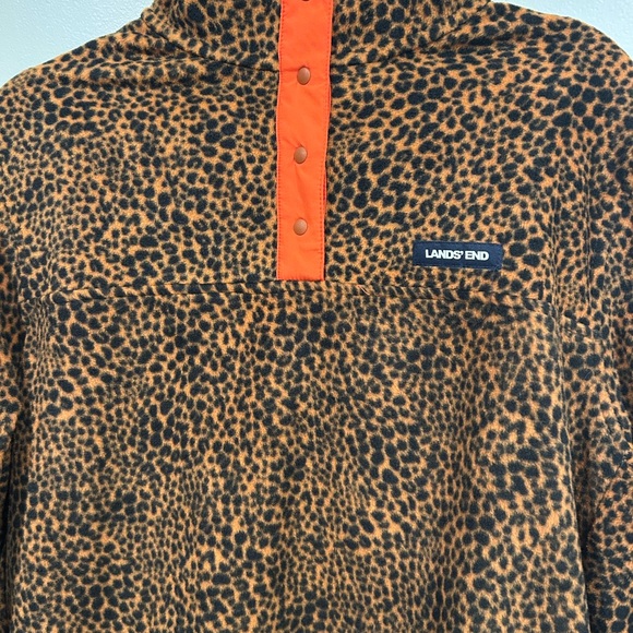 Lands' End Leopard Print With Pop Of Color Button Up Fleece - Like New - Picture 4 of 4